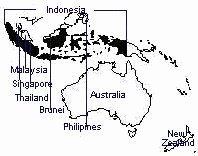 The different countries which the vast Indonesian territories cover